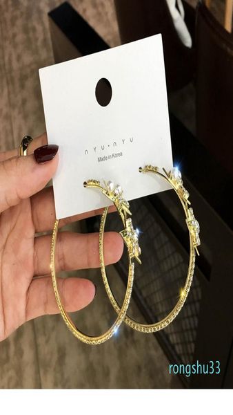 

fashion luxury designer lovely cute star pearl big circular hooop stud earrings for women girls sparkling diamond zircon 6379057, Golden;silver
