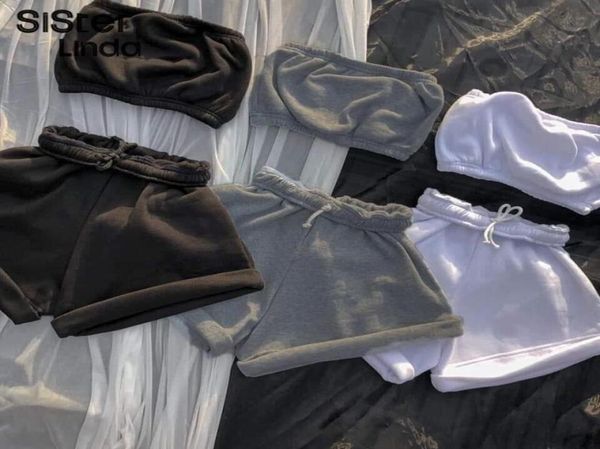 

casual soft cotton tracksuit two piece sets women sporty sleeveless strapless iker shorts sportswear trend matching outfits w9979033, Gray