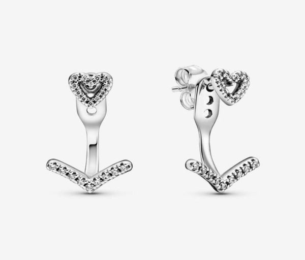 

authentic 100 925 sterling silver sparkling wishbone heart stud earrings fashion women wedding engagemet jewelry accessories7996050, Golden;silver