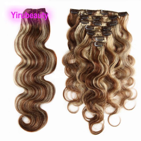 

yirubeauty peruvian human hair 120g 70g body wave clip in hair extensions 10-30inch 4/613 piano color, Black;brown