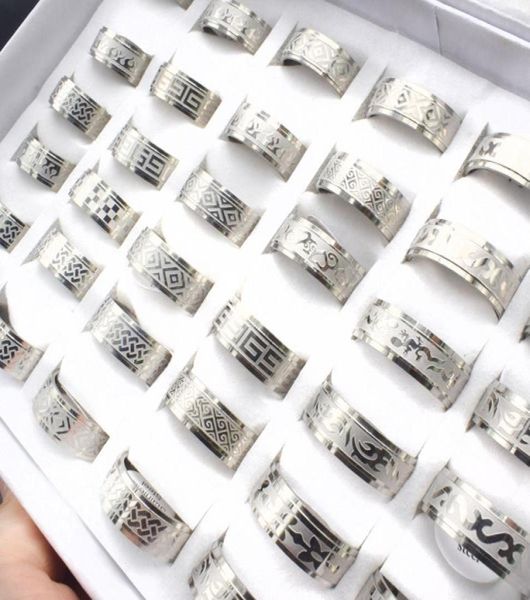 

20 pieceslot mix style fashion stainless steel rings men jewelry gold color bohemian statement rings whole width 8mm6198194, Silver