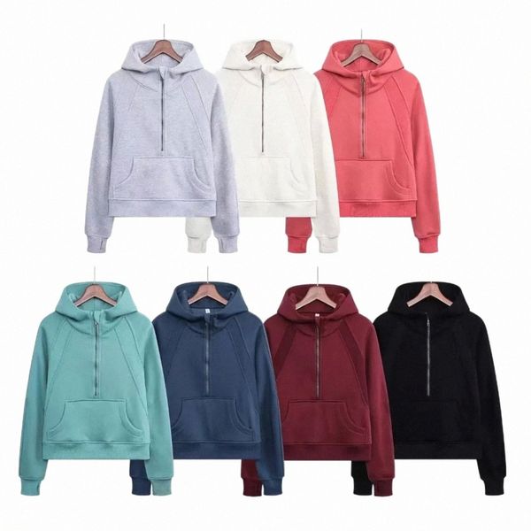 

womens hoodies jackets hoodys plus velvet autumn winter yoga hoodie coats scuba thickening ladies gym sportswear outdoor sports zipper desig, Black