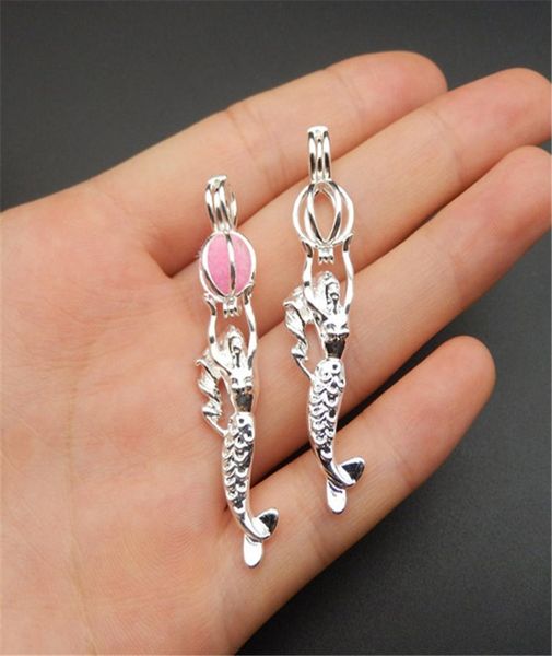 

10pcs bright silver mermaid pearl cage necklace pendant aromatherapy essential oil diffusermermaid charms for jewelry making7922597
