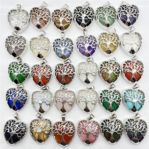 

natural crystal stone tree of life heart shape pendant agates make a fortune tree peach charms jewelry making fengshui, Bronze;silver