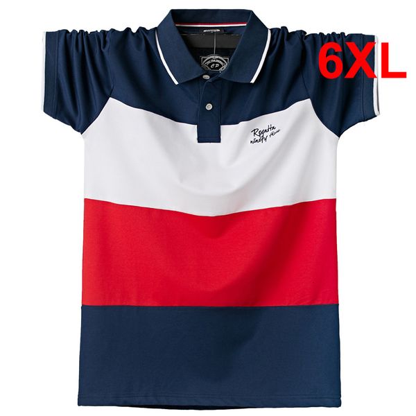 

men's polos stripe polo shirt men big size 6xl short sleeve polo shirts summer breathable color contrast cotton plus size 5xl 6xl 2307, White;black