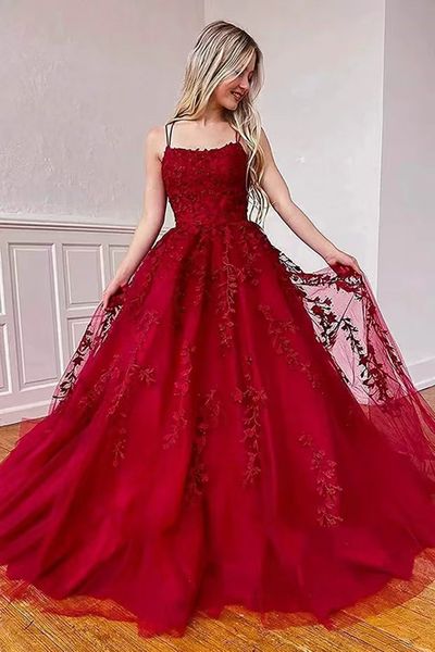 

dark red pink prom formal dress 2023 scoop straps lace appliques tulle backless evening birthday gowns robe de soiree customed lcmn001, Black