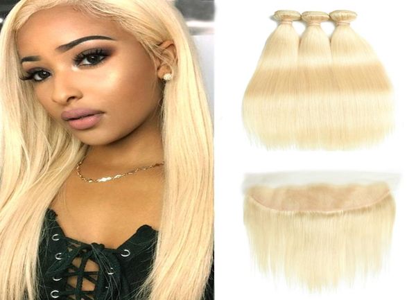 

613 blonde bundles brazilian remy straight human hair lace frontal closure with bundles 613 blonde human hair 3 bundles with closu1472801, Black;brown