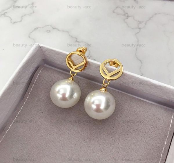 

luxury pearl earring designer jewelry for women gold love earrings letter dangle ear rings f hoops chram piercing aretes with box 9639263, Silver