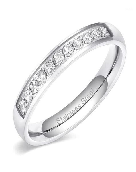 

wedding rings 35mm women half eternity bands for female stainless steel cubic zirconia band whole size 4122292157, Slivery;golden
