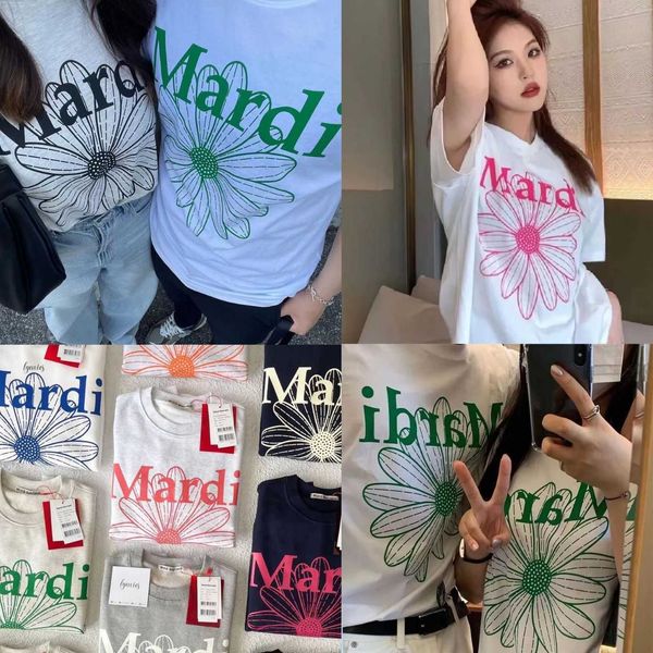 

women's t-shirts fashion brand mardi south korean trendy little daisy print short sleeve summer new couple matching shoulder loose, White