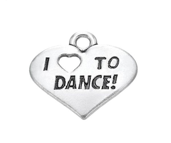 

new fashion easy to diy 20pcs engraved letter i love to dance heart charm jewelry jewelry making fit for necklace or7542178, Bronze;silver
