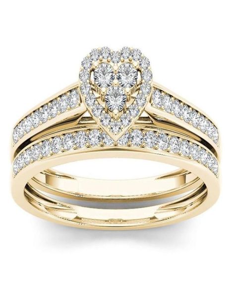 

new gold color wedding rings for women square zircon jewelry heart rings elegant female engagement ring set fashion accessories5858736, Silver