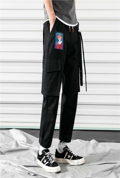 

zk 2019 pockets cargo harem pants mens casual joggers baggy ribbon tactical trousers harajuku streetwear hip hop pants men q1904272443999, Black