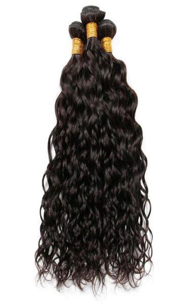 

9a brazilian indian malaysian peruvian water wave virgin human hair weaves bundles wet and wavy remy human hair extensions natural5106865, Black