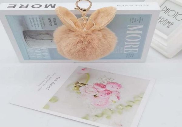 

fox fur rabbit ears plush artificial keychain bag pendant key rings80339531121210, Slivery;golden
