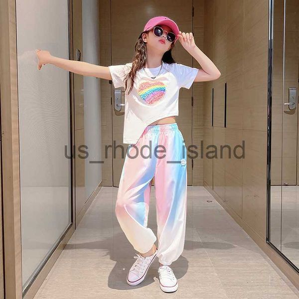 

t-shirts clothing sets girls summer clothes casual suit teenage cotton t shirt pants children 2pcs outfits for kids streetwear costume 6 8 1, Blue