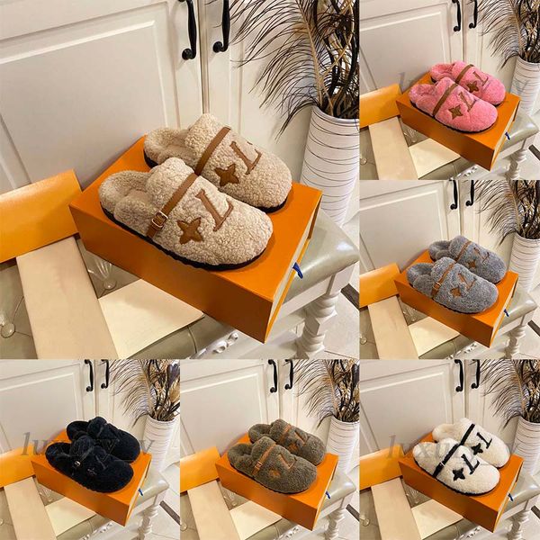 

paseo comfort flat mules designer women slippers head wrapper wool sandals winter fur slides fashion lady furry fluffy scuffs, Black