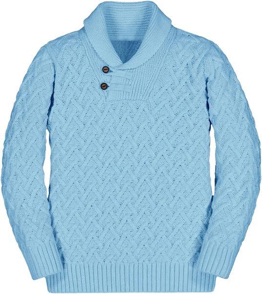 

boys shawl collar pullover sweater long sleeve button cable knit top, Blue