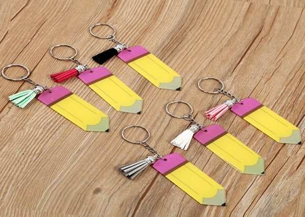 

teacher key chain pencil keychains diy handmade tassel pendant personalized blank acrylic keyring teacher039s day gift kimterl2452042, Slivery;golden
