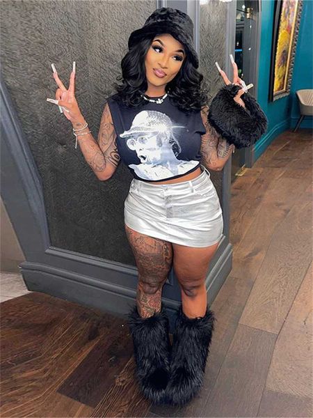 

women's t-shirt 2023 wholesale y2k clothes streetwear print graphical t shirts black streetwear o neck crop sleeveless t shirts tees l, White