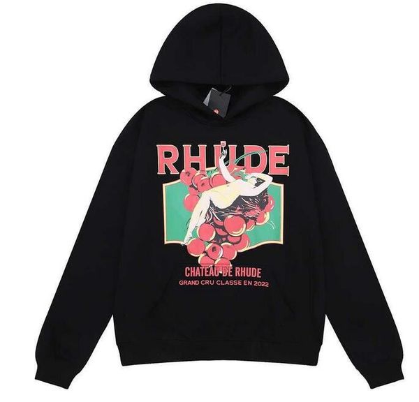 

30% off mens womens sweater rhude designer hoodie letter-printed long-sleeved street holiday casual couple's same clothing 23, Black