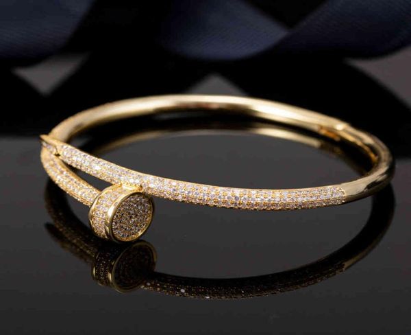 

full diamond bracelets jewelry for gift 165cm cuff bracelet gold plated love bangle without box link25610440, White