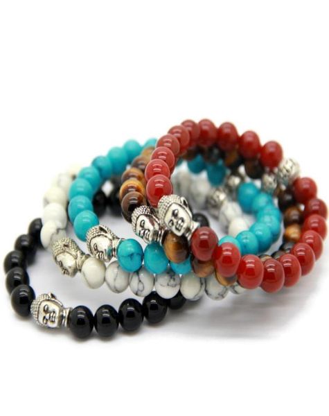 

10pcslot exquisite buddha bracelets with natural redblack agate yellow tiger eye white and turqoise stone4060388, Black