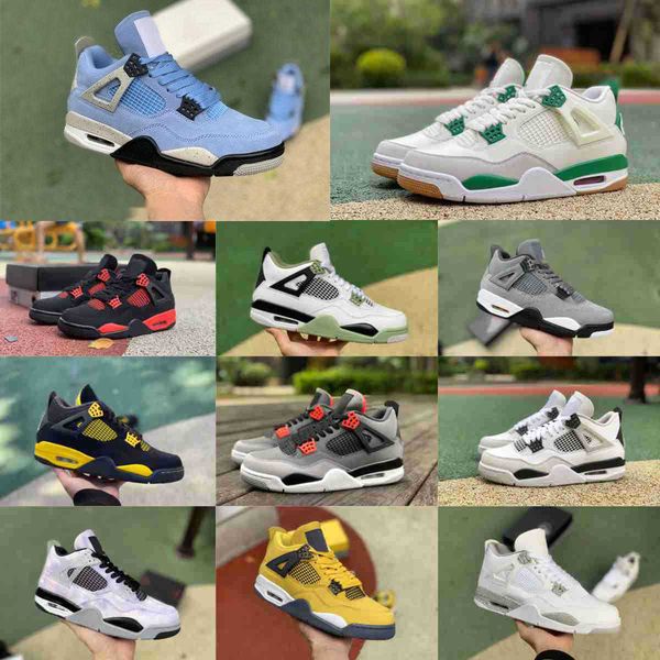 

basketball shoes men women jumpman 4 4s pine green lightning bred black cat blue retros red thunder violet seafoam trainer sneaker
