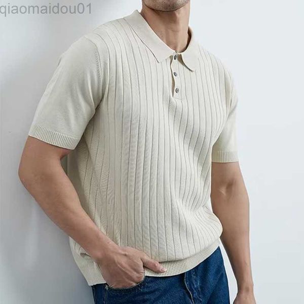 

men's t-shirts elastic slim knitted polo shirt men summer fashion pure color button lapel short sleeve t-shirts mens leisure knit pullo, White;black