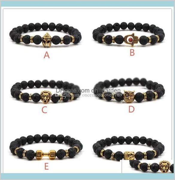 

natural black lava rock stone fashion women men owl hand aromatherapy essential oil diffuser yq69t charm bracelets 98fic2674654, Golden;silver