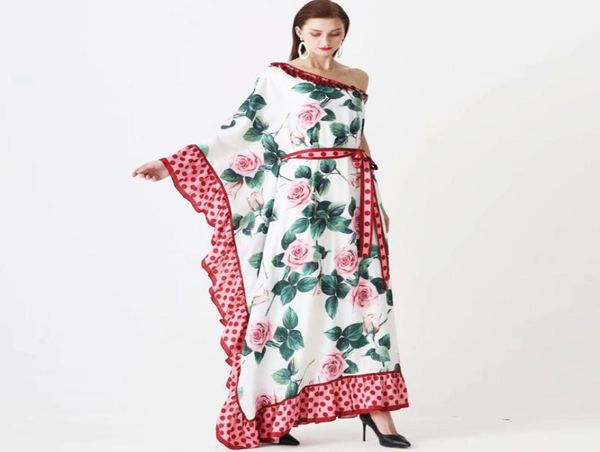 

women039s runway dresses one shoulder ruffles floral printed sash belt loose design fashion long maxi bohemian dresses3789825, Black