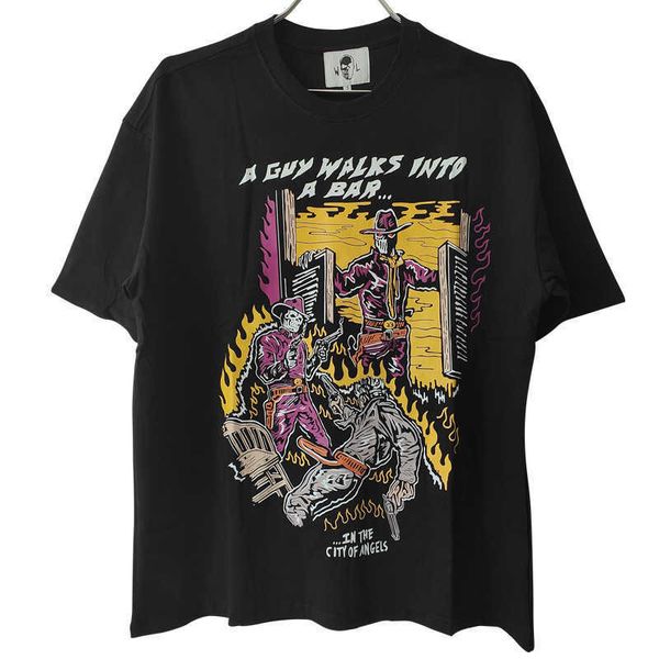 

warren trendy brand large t-shirt city hero skull print loose short sleeve, White;black