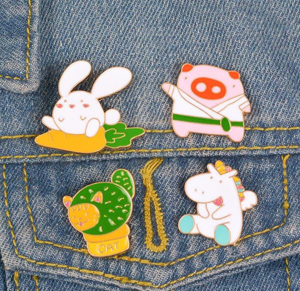 

cute small animal rabbit pig funny enamel brooches pins for women christmas demin shirt decor brooch pin metal kawaii badge fashio6984548, Gray