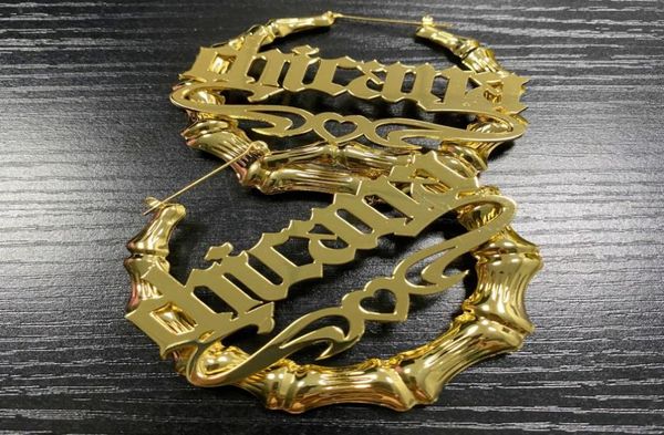

custom bamboo earrings hoop acrylic personalize name jewelry fashion show charming earring gold gift 20092538156174311458, Golden;silver