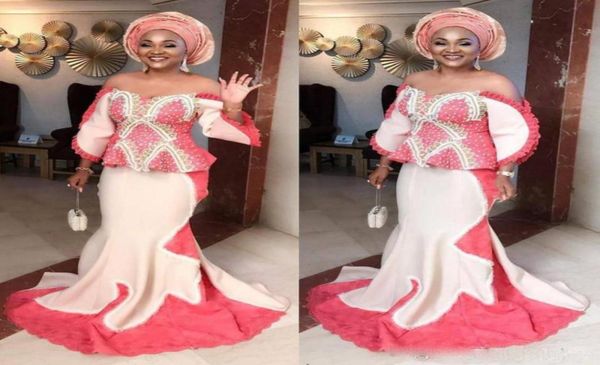 

aso ebi plus size mermaid evening gowns off the shoulder peplum long sleeves prom dress saudi african formal party dress women wea5199372, Black;red