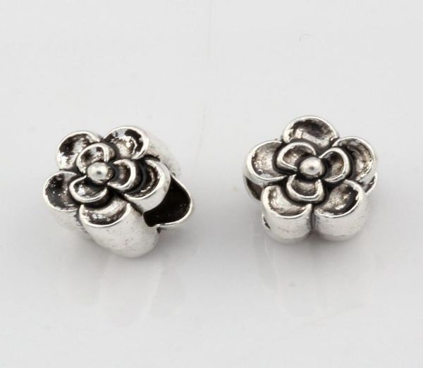 

100pcs antique silver alloy flower large hole spacer bead for jewelry making bracelet necklace diy accessories 9x9x95mm7446069, Bronze;silver