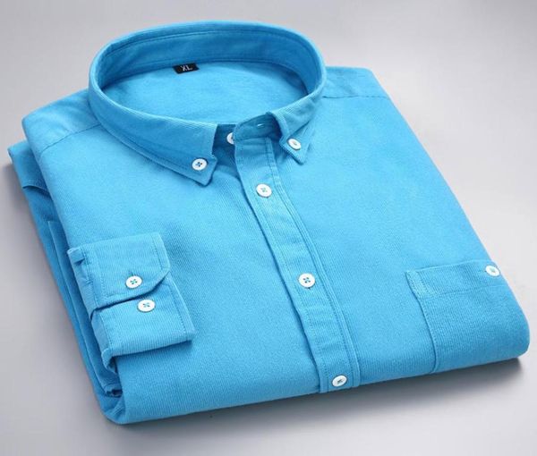 

lake blue color corduroy buttondown collar solid business men dress shirts autumn winter long sleeve formal shirts men clothing1119934, White;black