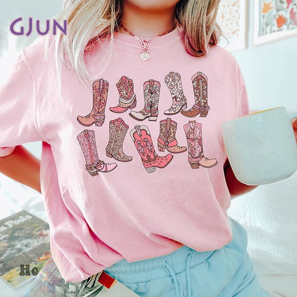 

women's t shirt cowgirl pink boots country concert summer graphic t shirts short sleeve cotton tee shirt clothing 230714, White