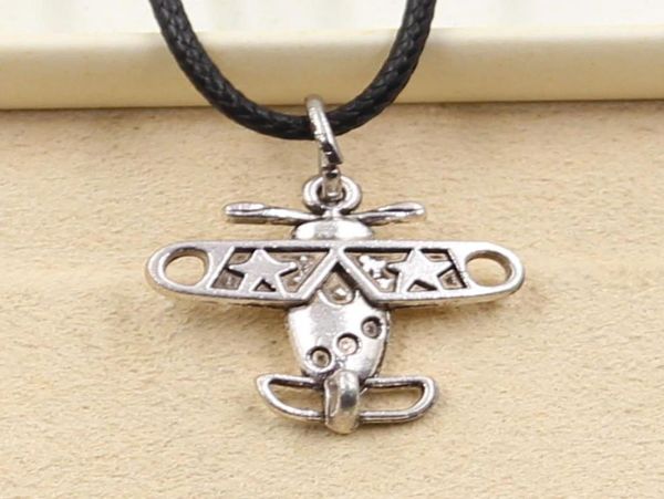 

12pcs new fashion tibetan silver pendant airplane plane 1819mm necklace choker charm black leather cord factory handmade je6179675