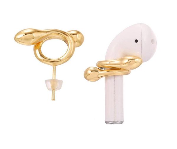 

stud punk fashion bluetooth earphone anti lost earrings for women geometric airpods hook holder statement jewelry4681977, Golden;silver