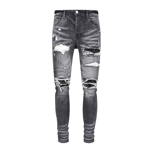 

mens designer jeans distressed ripped biker slim fit motorcycle bikers denim for stretch motorcycle trendy long straight hip hop with hole b, Blue
