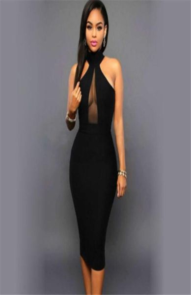 

fashion black dress women evening party pencil clubwear ladies dresses mesh patchwork halter sleeveless bodycon dress5907062, Black;gray