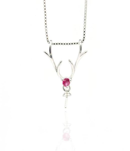 

s925 sterling silver pearl pendant settings diy necklace with a antler mountings for women jewelry making8758949, Slivery;crystal