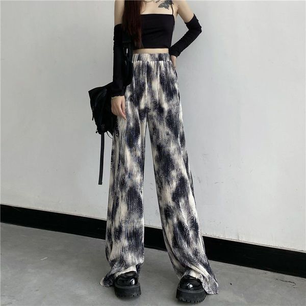 

women's pants capris rimocy summer tie dye y2k women's street clothing loose wide leg trousers women's harajuku high waist su, Black;white