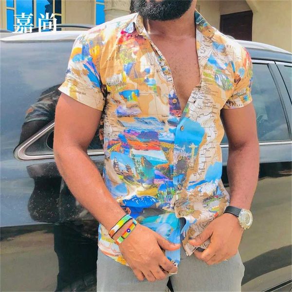 

2023 summer men's new short sleeve cardigan casual large polo neck t-shirt printed shirt for men2fks2fks, White;black