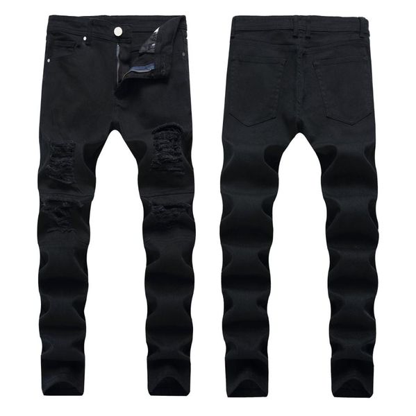 

men039s jeans mens high street style biker hole distrressed with zipper slim fit denim casual male trousers pants asian size5863595, Blue