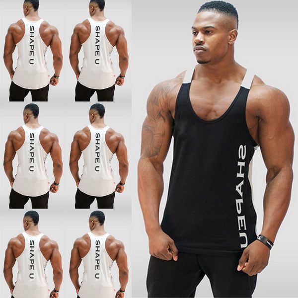

mens tank bodybuilding fitness singlets muscle vest for men tee basketball jersey solid gym stringer loose 230713, White;black
