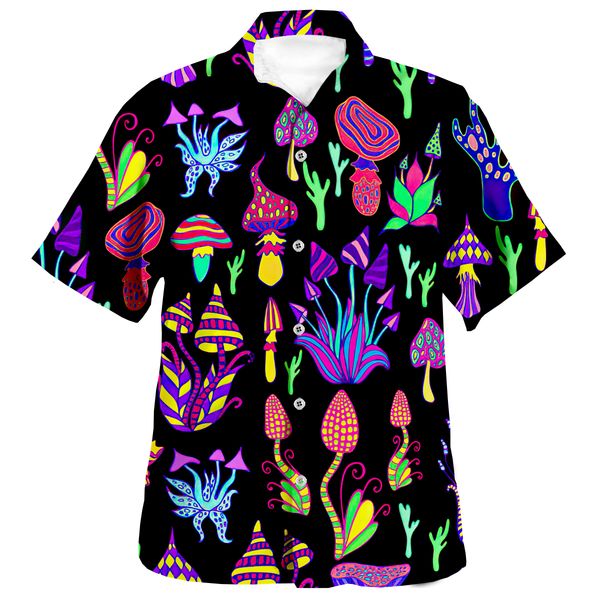 

men's casual shirts summer hawaiian psychedelic mushroom print loose breathable short sleeve party beach 230714, White;black