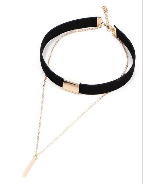 

summer fashion style vintage jewelry gold chain double bar pendants leather collar chokers necklace for women gifts hz8189882, Golden;silver