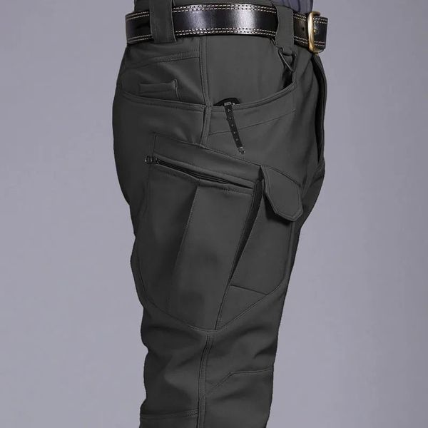 

men's pants multi-pocket men's tactical pants military sharkskin softshell autumn winter fleece training pants camouflage work pan, Black